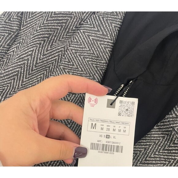 Zara Womens Herringbone Blazer Jacket Medium M Black Gray  Hooded 4387/368 NWT - Picture 5 of 16